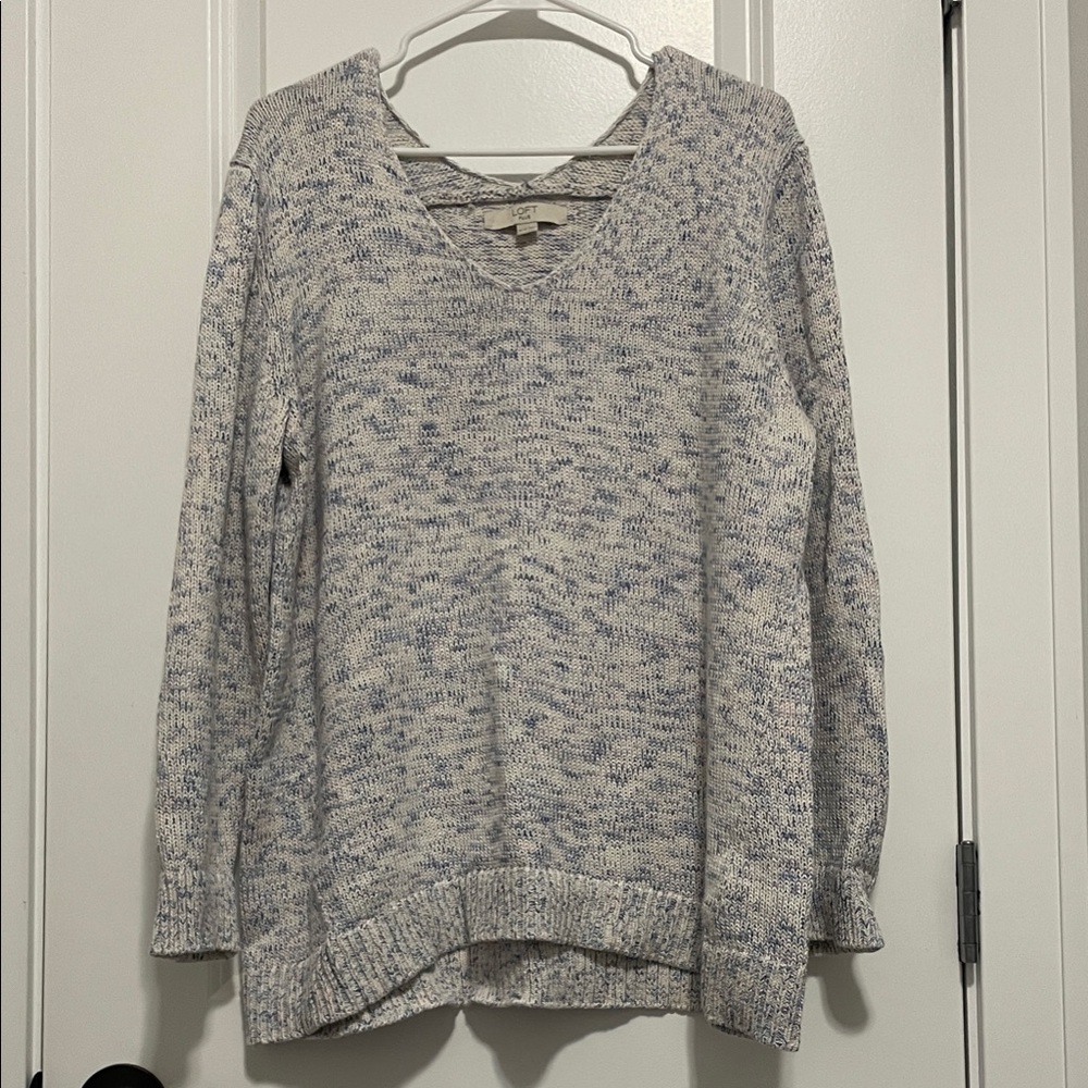 LOFT V-Neck Sweater in Blue and White